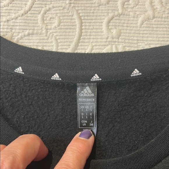 Adidas Men's Crewneck Sweatshirt - Black with White Stripes. Large - Picture 6 of 8